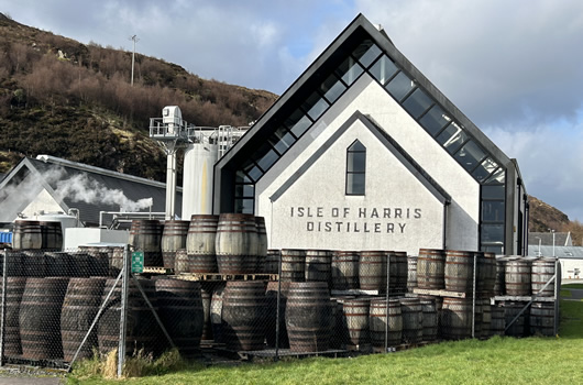Harris Distillery with Whisky Barrels